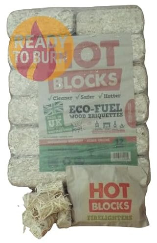 Hotblocks Wood briquettes - 12 Pack and 8 Firelighter waxlings