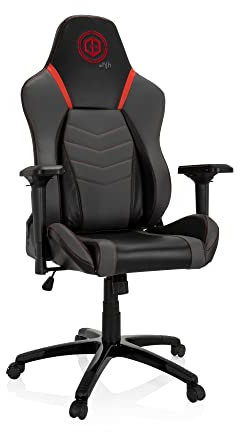 hjh OFFICE 729427 Gaming Stuhl GAMEBREAKER POLARYS I Kunstleder PC-Stuhl mit Lordosen-Kissen, Rückenlehne neigbar, Grau/Rot