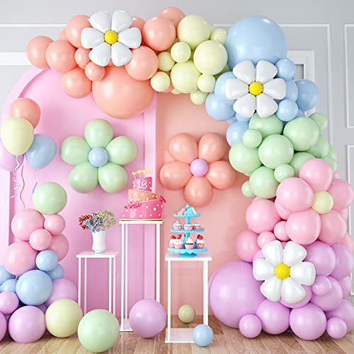 Daisy Balloon Garland Arch Kit, Retro Hippie Boho Macaron Pastel Balloons Garland Flower Balloons For Birthday Baby Shower Bridal Wedding Groovy Party Decorations