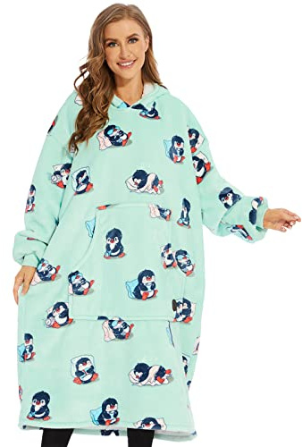 THREE POODLE Oversized Blanket Hoodie, Sherpa Fleece Wearable Blanket Sweatshirt for Adults Kids, Warm Soft Cozy Hooded Blanket Women Men Kids, One Size Fit All