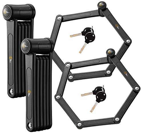 Via Velo 2 Folding Bike Lock Set | Same Key System 4 Keyed Alike Keys, Heavy Duty Hard Steel, Lightweight, Bike Lock for Electric Bike, Electric Scooter, Dirt Bike for Adults with Mounting Case