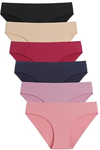 Caterlove Women's Seamless Underwear No Show Stretch Bikini Panties Silky Invisible Hipster 6 Pack (A, Medium)