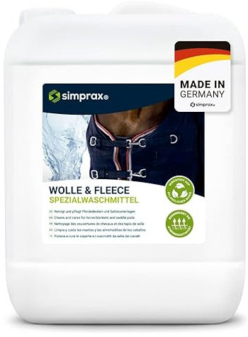 SIMPRAX® Lessive Liquide Pour Couvertures Cheval & Tapis De Selle - Nettoie Nylon Polyester Lin eVent Gore-Tex - Bio Detergent Equitation Restaure Respirabilite & Prepare Imperméabilisation, 5L