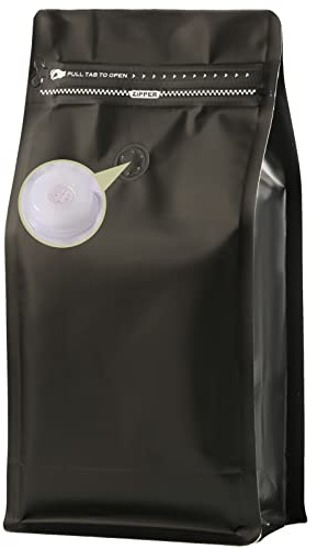 DMPACKDM Bolsas de café con válvula (16 onzas, 1 libra, 100 piezas) de papel de aluminio de alta barrera negra, parte inferior plana, selladas con calor, bolsas de embalaje con cremallera lateral,