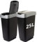2friends Mülleimer Küche 25l Abfalleimer mit Schwingdeckel, 2 Stück, Mülleimer 2 Fächer, Mülltonne Tonne mit Deckel, Farbe: schwarz/silber; Made in EU