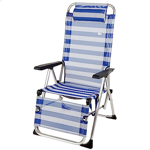 Aktive 62298 - Sedia a sdraio pieghevole da spiaggia in alluminio e textilene, multiposizione a 5 posizioni, peso max. Supporta 110 kg, Anti-ribaltamento
