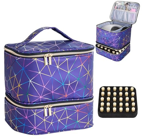 Double Layer Makeup Bag, Nail Polish Organiser-Holds 30 Bottles Large Travel Storage Bags, Nail Varnish Storage Portable Nail Lipstick Beauty Tools Box for Manicure Tools Storage