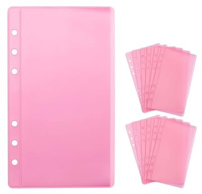 NatSumeBasics 12 Pink A6 Binder Pockets Zipless Cash Envelopes Budget Binder Inserts for 6 Ring A6 Binders Organizer Photos Cards Bills (Pink)