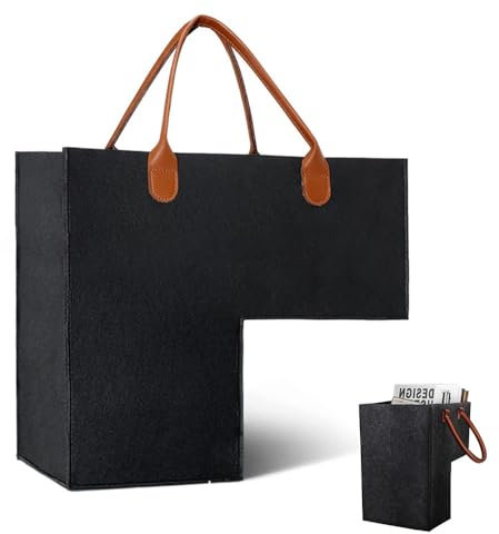 Treppenkorb Stufenkorb Filz L-Form Treppentasche mit Griffe Große Faltbar Treppen Korb Organizer Aufbewahrungskorb für Wäsche Spielzeug Haushaltsgegenstände (Schwarz)