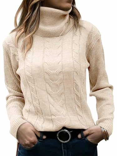 CheChury Jersey de Punto de Cuello Alto para Mujer Elegante Suéter Manga Larga Cómodo Elástico de Corte Patrón de Cable Jersey Cable Knitted Lana Casual Suéter Cuello Redondo Pullover