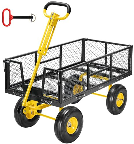 VIVOHOME Garden Cart Steel Heavy Duty 900 LBS Yard and Garden Wagon with 10 inch Tire and Handle Attach to ATV or Tractor Black