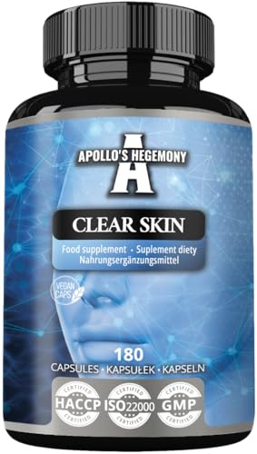 Clear Skin - Vitamin B5 200 mg (pantotensyra) och acetyl-L-karnitin 70 mg, 180 veganska kapslar, 6 månaders förbrukning, antiakne, förbättrad hudhälsa, kosttillskott - från Apollo's Hegemony