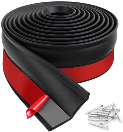 Universal Garage Door Seal, Garage Door Bottom Seal Strip, Garage Weather Strip Self-Adhesive Garage Door Draught Excluder with Nails Waterproof (Black, 3M)
