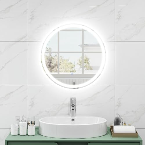 COSTWAY LED-badrumsspegel med belysning, 60 cm rund anti-dimma, badrumsspegel, väggspegel dimbar med touch-strömbrytare och minnesfunktion, LED-spegel hängande spegel för badrum (rund)