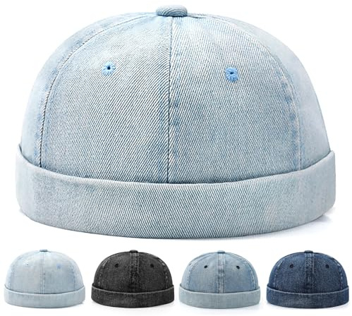 Initlove Cappello da marinaio da uomo senza tesa in denim, Azzurro, Taglia unica