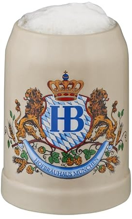 Hofbräuhaus München Sten, ölkrus lejondekor utan tennlock 0,25 l | Original måttkanna | ölglas med HB-logotyp, presentidé för män och kvinnor (utan tennlock, 0,5 liter (1 styck))