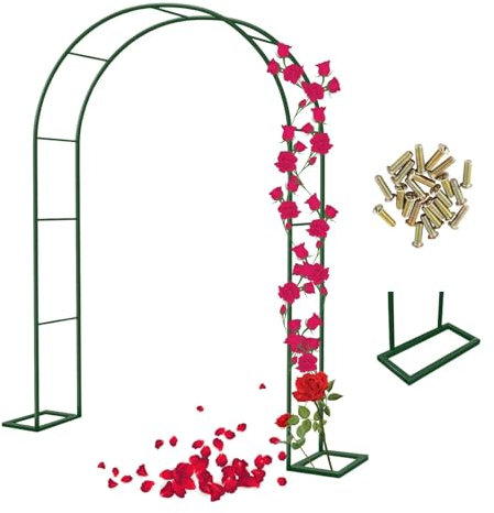 Arco Jardín Metálico, 200/220/230 cm Soporte Rosas Trepadoras de Grandes, Base Removible, Tutor Plantas Enredaderas para Plantas Trepadoras y Decoración de Patio, Bodas Decoracion(Green,180W x 220H cm