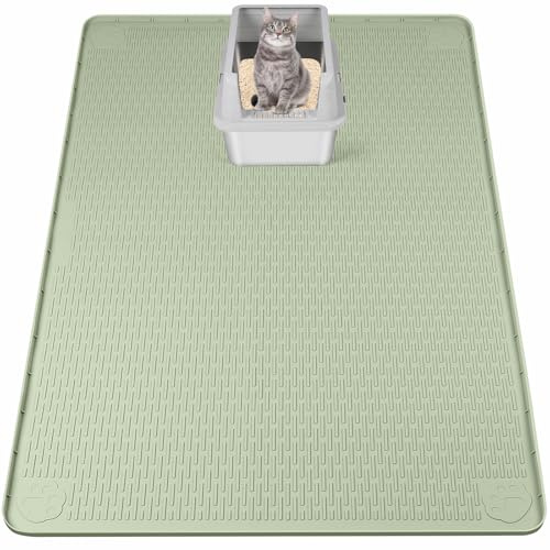 Bartuke Cat Litter Mat, XXL Extra Large 50 x 35 Silicone Mat Litter Trapping Mat for Scatter Control, Soft on Kitty Paws, Easy to Clean (Green)