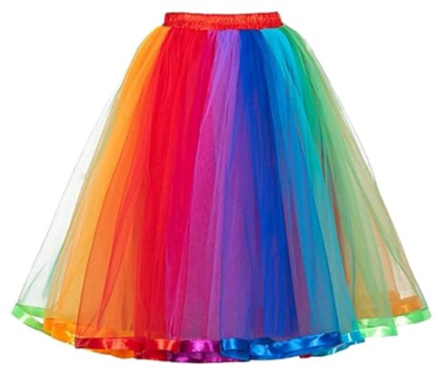 Jupe tutu classique à paillettes pour femme - Jupe de ballet arc-en-ciel multicolore - Jupon - Couleur unie - Élastique - Jupe de danse courte - Rétro des années 80 - Cosplay - Carnaval - Mini jupe