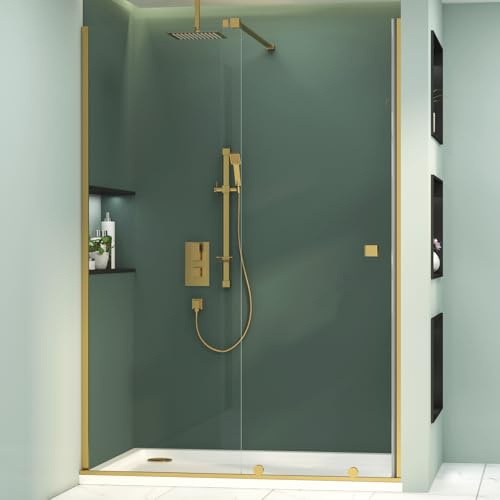 Luton 1100mm Brushed Brass Walk in Recessed Sliding Shower Door Screen for Wet Room Cubicle Enclosures 8mm Toughened Safety Glass - 1950mm Tall