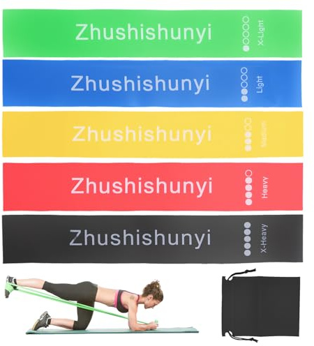 5 Set Elastici Fitness Uomo Donna, Fasce Elastico Fitness con 5 Livelli di Resistenza, Set Elastici Palestra Uomo Donna, Fascia Elastica Elastico per Allenamento Pilates Stretching Yoga