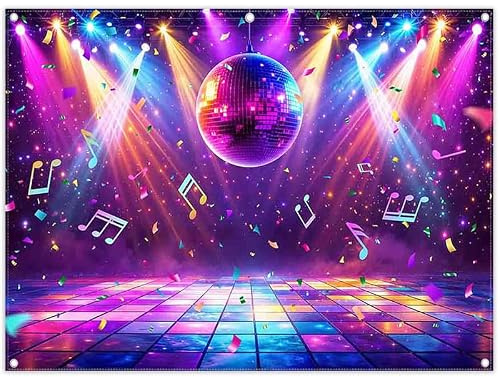Luminora 8x6ft Disco Ball Stage Nightclub Music Dance 70s 80s 90s Backdrop | Polyester Fabric, Tapestry, Retro Rock Prom Birthday Party Supplies, Banner Decorations, Outdoor Photo Booth