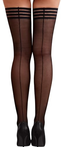 RSLOVE Hold Up Stockings for Women - Silicone Silk Thigh Highs with Back Seam One Size Black