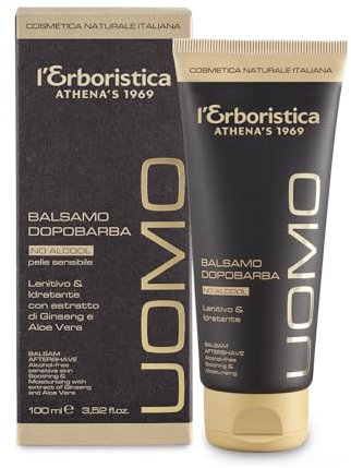 L'Erboristica Athena's - Dopobarba Uomo Lenitivo e Idratante - Balsamo Dopobarba Senza Alcool per Pelle Sensibile - con Estratto di Ginseng e Aloe Vera - 100 ml