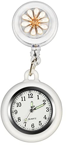 SibyTech Retractable Fob Watch, Clip-on Hanging Nurses Watch, White