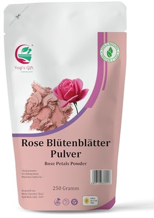 Rosenblütenpulver | 250g | zum Trinken von Tee, Smoothies oder Lattes | Beste Zutat für Gesichtsmasken | beruhigender Duft | Hervorragender natürlicher Hauttoner | Yogis Gift®