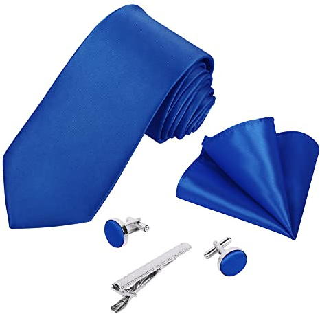 Beaface Men Ties Set, Solid Color Ties for Wedding Business, Men's Ties and Pocket Square 5 PCS Set (Royal Blue)