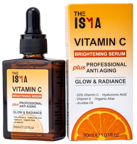 THE ISMA Vitamin C Serum for Face, Anti-Aging, 20% Vitamin C, Hyaluronic Acid, Vitamin E, Brightening Serum for Face/Neck/Eye Contour, All Skin Types 30ml