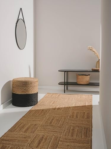 benuta Pure Jute Teppich Jutta - Natur 70x200 cm - Handgewebter Wohnzimmerteppich - Natürliches Boho Design - Für Fußbodenheizung geeignet