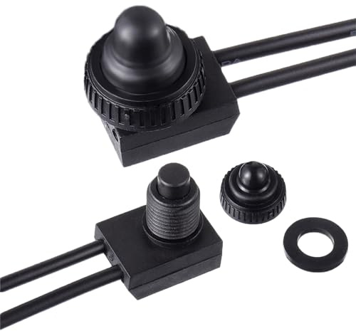 EPLZON 12V Impermeabili Interruttori a Pulsante ON/OFF SPST Interruttore con cavi da 4,5'' per camper/moto/auto KP-107 (Confezione da 2 Pezzi,nero)