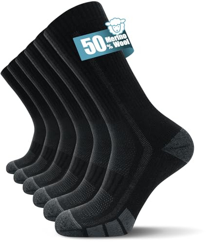 TANSTC Calcetines Térmicos de Lana Merino para Hombre y Mujer, Calcetines de Senderismo e Invierno, Transpirables y Cómodos, 3 Pares, Negro, Talla S