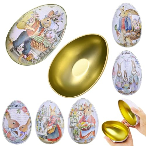 XiXiRan Huevos de Pascua de Metales*6pcs, Tarro de Metal Dulces de Huevos de Pascual, Caja de Dulces Huevos Pascual, Lata de Metal de Huevos de Pascua, Lata Galletas de Huevos Pascual de Metal,L