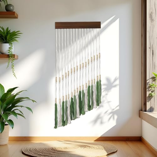 HFWDGTAO Boho Wall Home Decor, Macrame Wall Hanging, Art Handmade Woven Tapestry for Bedroom, Bohemian Living Room Decorations, Chic Home Decor Modern (Green)