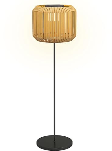 Outsunny Lampadaire solaire extérieur en résine tressée, lampadaire sans fil rechargeable avec capteur de lumière, style moderne, lampadaire LED extérieur, étanche, pour jardin patio, 130 cm, jaune