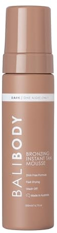 Bali Body Instant Tan Mousse | Wash-off instant bronzing mousse, streak-free with quick-dry finish | Chocolate-tinted body makeup for a natural glow | 200ml/6.7oz