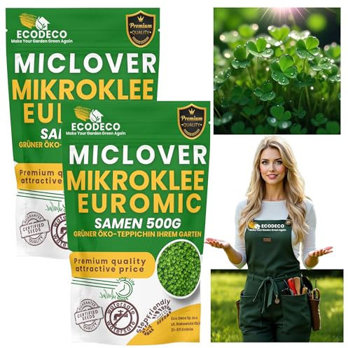 Semillas Cesped Trébol Enano 1kg (400m² Puro o 800m² con Césped) – Blanco Micro Trébol Tapizante Resistente para un Jardín Verde y Uniforme – Alternativa a Césped Natural