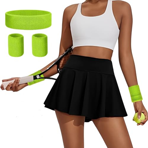 Falda Deportiva Mujer, Falda de Plisada Tenis Pantalón con Bolsillo y Cinturón Sudor, Falda Atlética de Golf Cintura Alta Falda Deportiva, Yoga Viaje (FR/ES, Letras, XL, Regular, Regular, Negro)