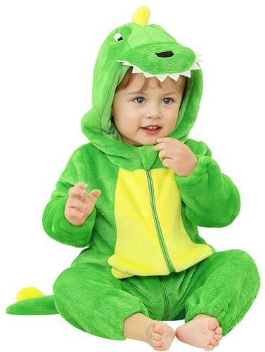 DiULi Unisex Baby småbarn sparkdräkt, vinter sparkdräkt med huva, flanell djur sparkdräkt med huva, barn- och småbarnskostym, dinosaurie framdragkedja en del långärmad