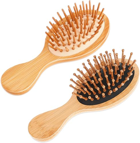 Brosse en bambou pour la croissance des cheveux, mini brosse à cheveux en bois naturel, brosses de massage antistatiques rondes en bois pour cuir chevelu et cheveux, petites brosses démêlantes de
