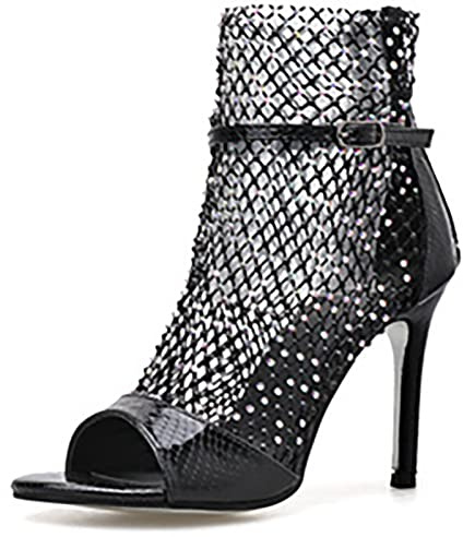 FCXDMY Sandali Estivi da Donna Stivali Open Toe con Strass Tacchi Alti alla Caviglia Eleganti Sandali a Spillo con Punta Aperta Décolleté Scintillanti