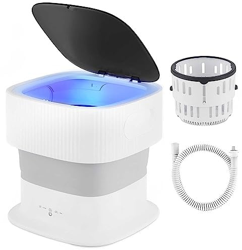 Bärbar tvättmaskin, automatisk hopfällbar mini-tvättmaskin, 9L stor kapacitet, blått ljus och silverjon-design, tyst, för resa, camping, lägenhet, studentrum