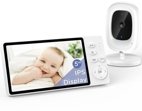 jeeber 1080P No Wifi Video Baby Monitor, 5 IPS 1080p Screen, HD Night Vision, Two-Way Talk, Lullabies, Temperature Sensor, 3X Zoom, and VOX