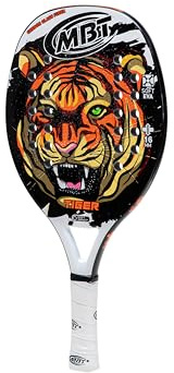 MBT Junior Fun Tiger Raquette de tennis de plage en fibre de verre - Surface rugueuse - EVA Soft - Légère et équilibrée - Profil 16 mm