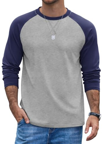 COOFANDY Långärmad T-shirt för män raglan bomull t-shirt baseball toppar rund hals färgblock t-shirt normal passform