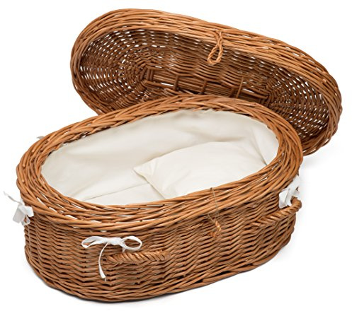 Prestige Wicker Luxury Willow Cat Pet Casket, Size Small, Pillow included and Lined with White Fabric
