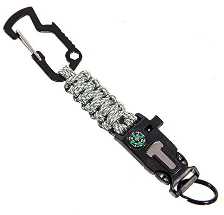 Outdoor Survival Kits, 7-Core Paracord Key Chain Emergency Sports Gear with Carabiner Buckle, Compass, Rescue Whistle, Bottle Opener, Fire Starter for Mountaineering Cycling Camping Hiking